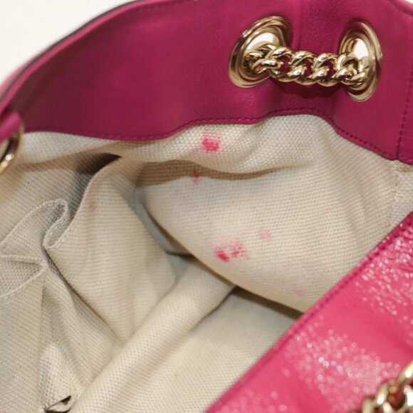 GUCCI Vernice Naplack Medium Soho Chain Shoulder Bag Bright Bouganville - Picture 8 of 14